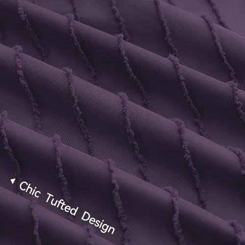 Miniatura 5 de JELLYMONI Funda de edredón tamaño individual morado - Juego de 3 piezas de funda de edredón bohemia a rayas de poliéster con textura copetuda Rayas