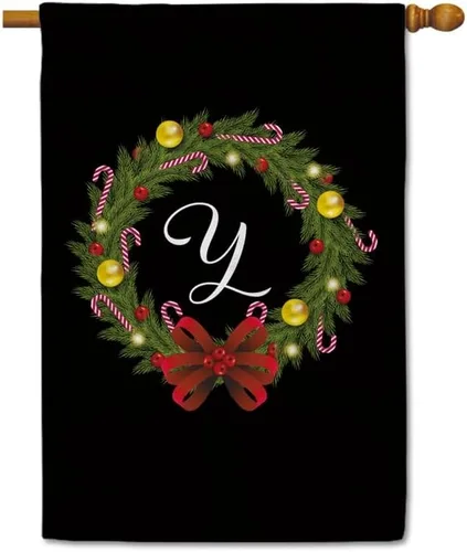 Miniatura 23 de Bandera de bienvenida con monograma de Feliz Navidad, letra A, bandera de jardín, 12.5 x 18 pulgadas, impresión de doble cara para exteriores