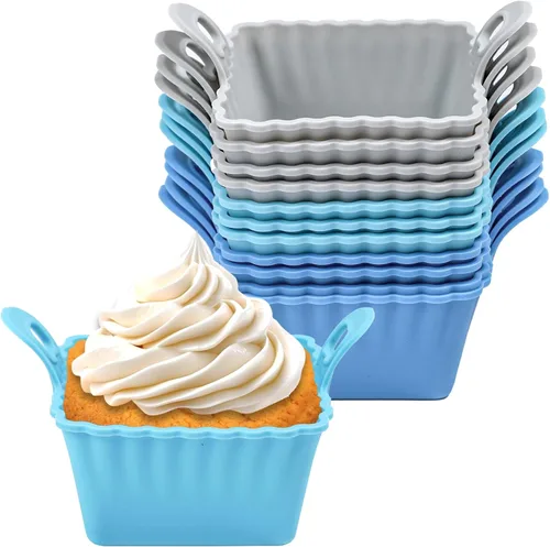 Koluti Juego de 12 Moldes de Silicona Reutilizables para Hornear, Molde Antiadherente para Muffins y Cupcakes con Doble Asa, Sin BPA, Mini Moldes
