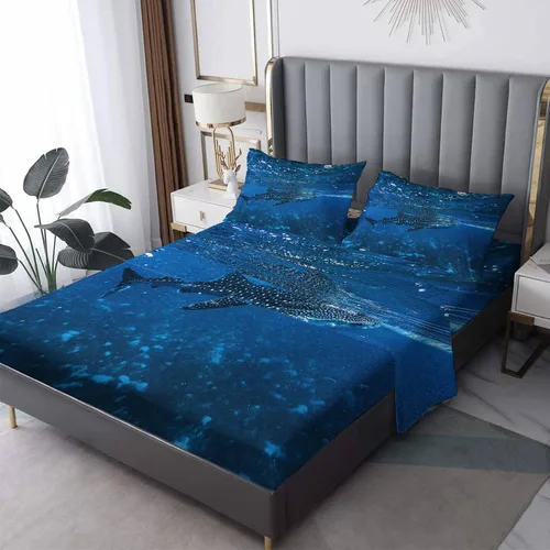 Sharks Sheets K2-&-308 - Juego de sábanas y fundas de almohada estampadas, tamaño King, sábanas y fundas de almohada estampadas de microfibra suave
