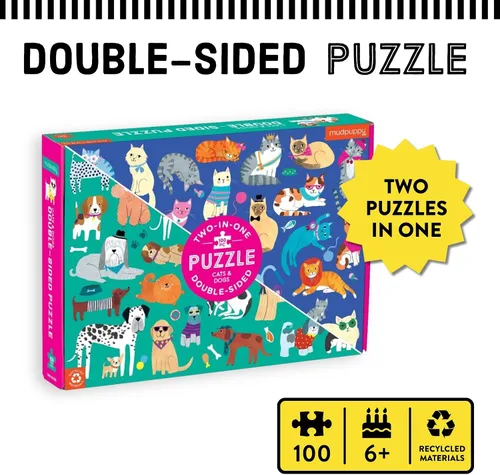 Miniatura 2 de Mudpuppy Rompecabezas de doble cara para gatos y perros, 100 piezas, 22 x 16.5 pulgadas, rompecabezas familiar perfecto para mayores de 6 años