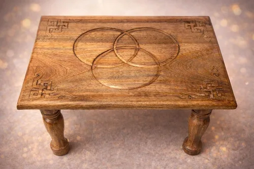 Miniatura 9 de Mesa altar pequeña para meditación, puja, prácticas wiccanas, budistas - Mesa lateral baja de madera, mesa de té japonesa, diseño de dragón plegable
