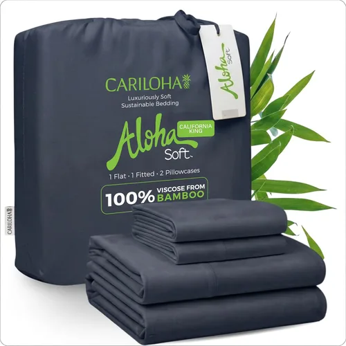 Miniatura 14 de Cariloha Aloha Soft - Juego de sábanas suaves de 4 piezas Gris Sombra King Hecho de 100% viscosa derivada de bambú Línea de sábanas Sombra