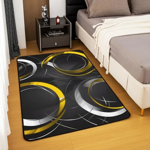 Miniatura 4 de jejeloiu Alfombra de área, alfombra decorativa de círculo geométrico, para sala de estar, arte abstracto moderno, amarillo, blanco y negro, 5 x 7