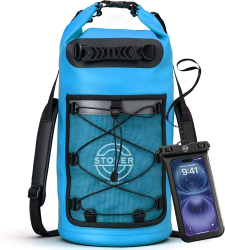 STOVER 5/10/25/30/40/55L Waterproof Dry Bag- Roll-Top Backpack w/Phone Case- Kayaking, Hiking, Camping, Boating- Men/Women 25L Azul (con funda para