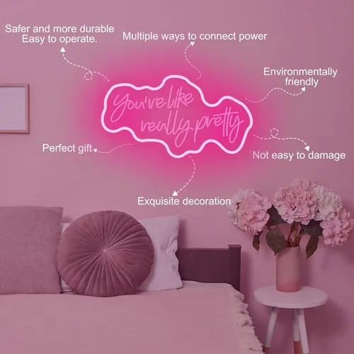 Miniatura 4 de Letrero de neón con texto en inglés "You're Like Really Pretty Wall Decor LED Neon Light Sign" para decoración de pared, boda, fiesta, cumpleaños