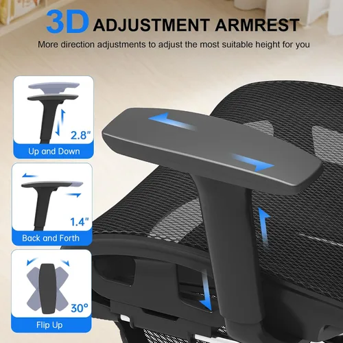 Miniatura 6 de Freepub Silla de oficina ergonómica de malla, silla de escritorio para el hogar, cómoda con soporte lumbar ajustable, reposacabezas y reposabrazos