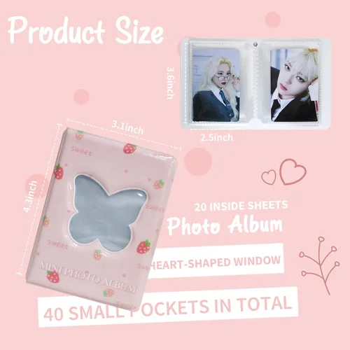 Miniatura 3 de Mini Álbum de Fotos de 3 Pulgadas Carpeta de Tarjetas Fotográficas Kpop, Portador de Tarjetas Fotográficas con Diseño Calado de Mariposa, Portador