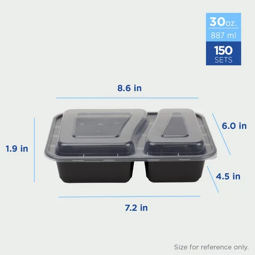 Miniatura 2 de Karat Contenedores de preparación de comidas [30 oz - 150 unidades] 2 compartimentos, contenedores reutilizables y desechables para llevar con tapas