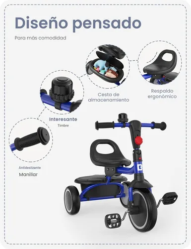 Miniatura 6 de besrey Triciclo para niños pequeños con campana, triciclo para niños de 18 meses a 5 años, triciclo para niños, bicicleta para niños de 1.5 a 5