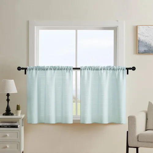 Home Queen Cortinas de baño repelentes al agua para ventana pequeña, cortinas cortas de media ventana, bolsillo para barra de 2 pulgadas, 30 Azul