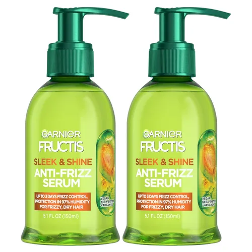 Garnier Fructis Sleek & Shine - Suero antiencrespamiento para cabello seco, aceite de argán, 5.1 onzas líquidas, 2 unidades (el embalaje puede