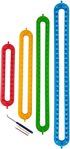 Miniatura 2 de Wayion Juego de telar de tejer con gancho Kit de aguja de hilo de hilo tejedor 4 telares de sombrero, telar largo para tejer DIYfor bufanda, suéter