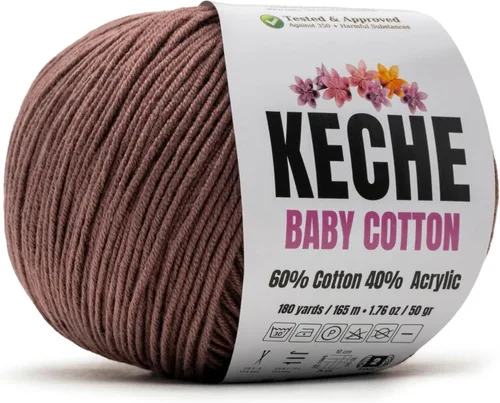 Miniatura 55 de Keche Hilo de algodón, 60% algodón, 40% hilo acrílico, hilo de algodón suave para crochet y tejer, hilo amigurumi, 1 madeja/bola, 1.76 onzas (50g)