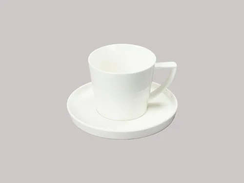 Miniatura 2 de Bone China - Forma de cono de porcelana, Elegance White Cup Espresso de 5 onzas y platillo, juego de 6 tazas y 6 platillos