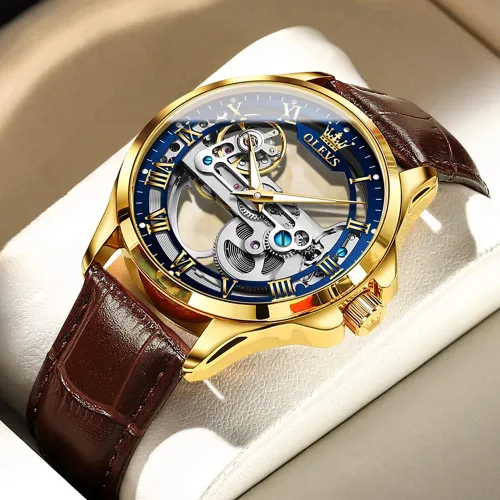 Miniatura 26 de OLEVS Relojes de esqueleto para hombre, automático, mecánico, de lujo, de cuero, impermeable, luminoso, reloj de pulsera para hombre