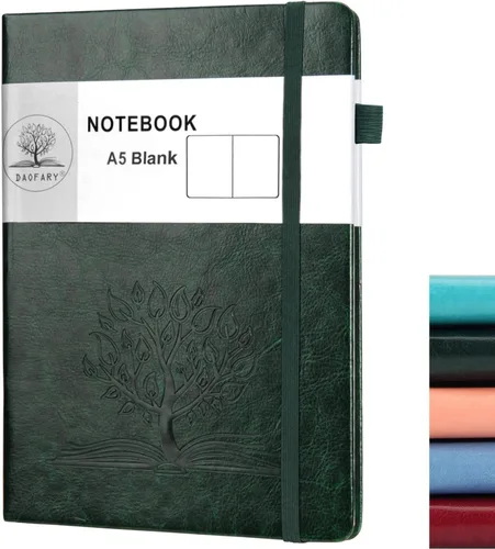 Miniatura 25 de Daofary Cuaderno A5 con rayas de cuero, 160 páginas, diario de 100gsm de papel grueso, tapa dura, con bolsillo, para trabajo, hombres y mujeres, 8.4