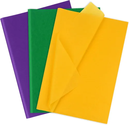 Papel de seda morado, amarillo y verde – Papel de regalo de Mardi Gras, 80 hojas, 14 x 20 pulgadas, a granel, bolsa de regalo, carnaval, mascarada,