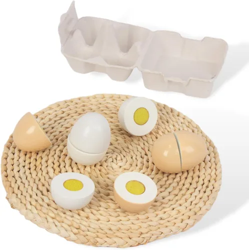 Miniatura 3 de Huevos de madera, 4 piezas de juguetes para cortar huevos de Pascua, juego de comida de madera para jugar a fingir, juegos de comida de juguete