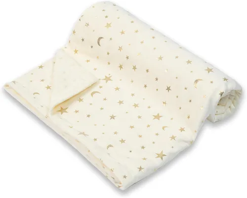 Miniatura 5 de Manta para bebé para niños y niñas, de tela suave de visón con doble capa, reverso punteado con estrellas y luna, manta receptora de 30 x 40 Beige