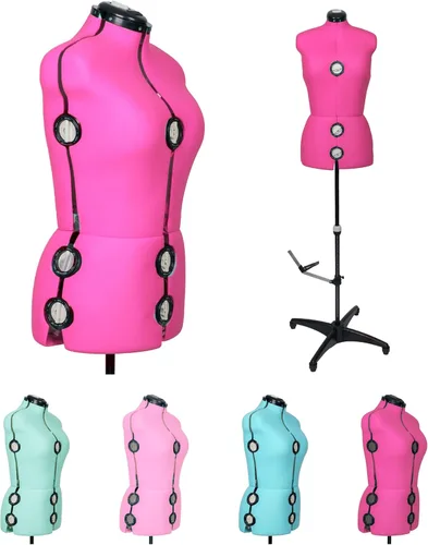 BHD BEAUTY Maniquí de Costura Ajustable de Tela Femenino Rosa con 13 Diales, Torso Corporal de Maniquí con Soporte de Trípode, Hasta 70" de Altura