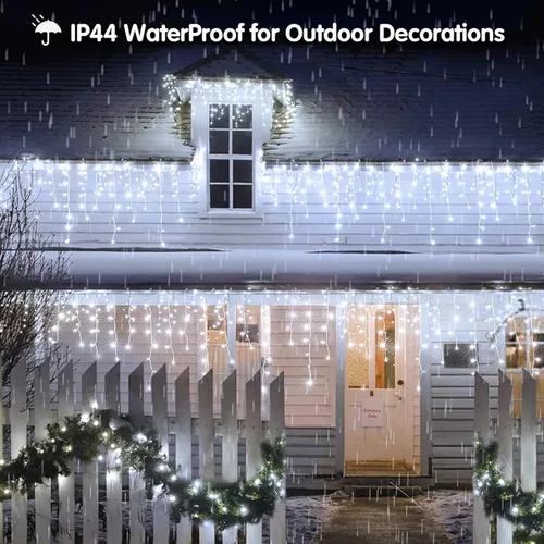 Miniatura 6 de KiflyTooin Luces Solares de Navidad para Exteriores Impermeables Luces de Cortina para Decoraciones de Navidad 320 LED 29.5 pies 60 Gotas, Luces