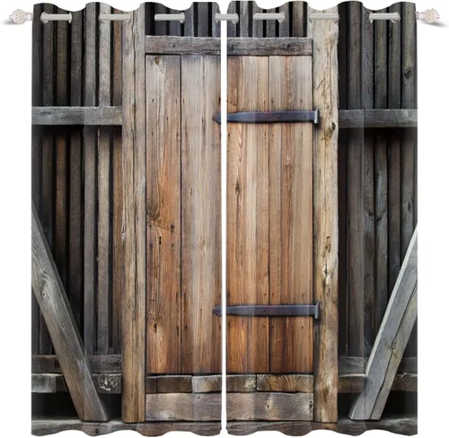 Miniatura 100 de Cortinas rústicas para ventana de puerta de granero, puerta de madera gris, puerta de garaje, tratamiento de ventana para sala de estar, dormitorio