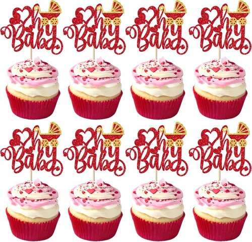 Miniatura 29 de Paquete de 24 adornos para cupcakes con purpurina en forma de corazón con temática de amor dulce, decoración de pasteles para el día de San