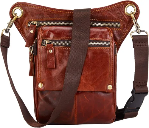 LATÓN TACKS cuero vintage hecho a mano motocicleta al aire libre bicicleta gota cuero pierna bolsa para hombres mujeres muslo bolsa cintura riñonera