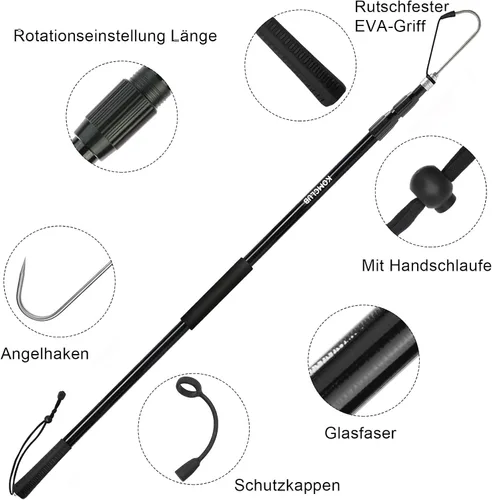 Miniatura 4 de KOMCLUB Telescopic Fishing Gaff with Super Sharp Spear Hook Lightweight Hand Fish Gaff with Soft