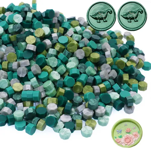 Miniatura 2 de 600 cuentas de sellado de cera, cuentas de cera de sellado verde salvia para sello de cera, juego de cuentas de cera verde pino con 6