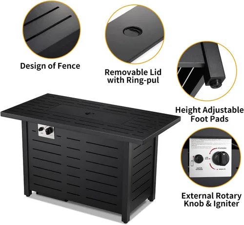 Miniatura 8 de Xbeauty Mesa para fogata de gas propano de 43 pulgadas, mesa rectangular con tapa, cubierta para lluvia, para jardín exterior, patio trasero, terraza