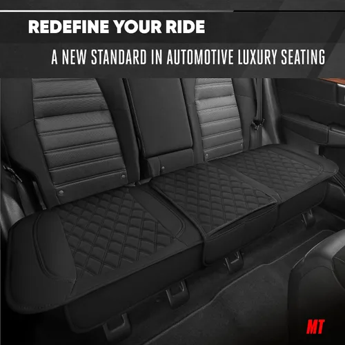 Miniatura 3 de Motor Trend - Cojín de asiento trasero, funda de piel sintética con costuras en diamante para automóvil, camión y SUV, acolchado, impermeable, Negro