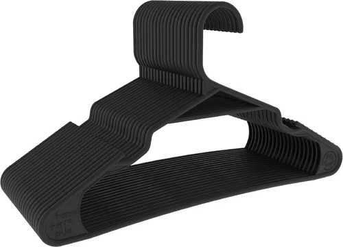 Perchas delgadas ecológicas para ropa ligera (máximo 1 libra) hechas de plástico 100% reciclado (negro/gris, paquete de 20)