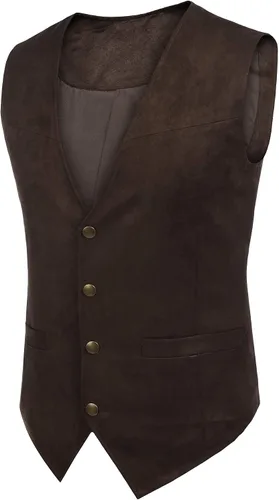 Miniatura 2 de COOFANDY Chaleco de traje de cuero de gamuza para hombre, chaleco occidental casual, chaleco ajustado