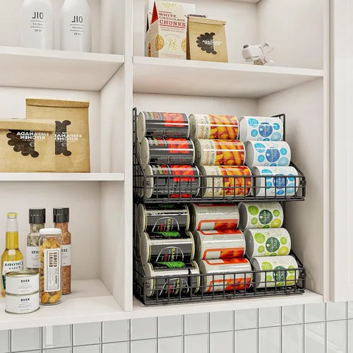 Miniatura 4 de JKsmart Paquete de 2 organizadores apilables de latas para almacenamiento de despensa, dispensadores de latas con 4 divisores ajustables, cesta