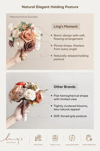 Miniatura 6 de Ling's moment Flores Artificiales Ramo de Damas de Honor Naranja Quemado Juego de 4, Ramos de Flores de Boda para Damas de Honor, Ramos Nupciales
