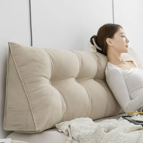Miniatura 6 de Almohada triangular para cabecero, respaldo grande, cojín de soporte de cuña, almohada lumbar para cama de día, litera, dormitorio con funda Beige
