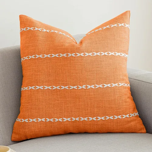 Miniatura 8 de vctops Funda de Almohada Decorativa de Algodón y Lino con Celosía Rústica Funda de Cojín Lumbar con Bordado Funda de Almohada para Sofá Dormitorio