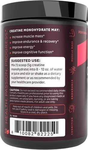 Miniatura 9 de Zeal - Monohidrato de creatina micronizada en polvo Creatina pura sin sabor 0.18 oz por porción, 72 porciones Apoya el crecimiento muscular