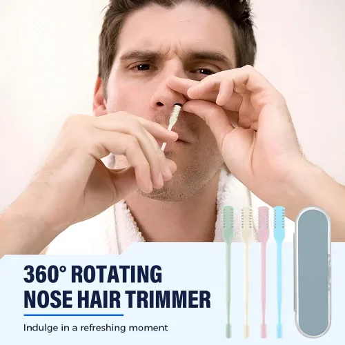 Miniatura 2 de Cortador de vello nasal mejorado 2025, herramienta profesional 2 en 1 para quitar vello de fosa nasal, cuchillo afilado y seguro de doble cara, Azul