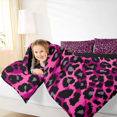 Miniatura 6 de Erosebridal Juego de edredón con estampado de leopardo, tamaño individual para niños, edredón de guepardo occidental, negro y gris, juego de ropa