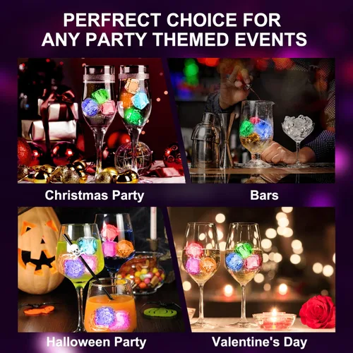 Miniatura 6 de 12 cubos de hielo impermeables con luz LED para bebidas que cambian de color, parpadean en la oscuridad, para bar, club, beber, fiesta, vino, boda