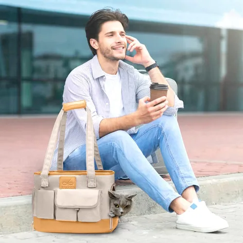 Miniatura 7 de Transportador para Perros, Transportador para Gatos, Transportador para Mascotas, Bolso de Cuero PU Premium Impermeable Plegable de Oxford
