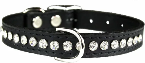 Miniatura 53 de Collar de perro de cuero y cristales de OmniPet Signature, cuero de grano de violeta africana de avestruz, se ajusta a un tamaño de cuello de 6"-8