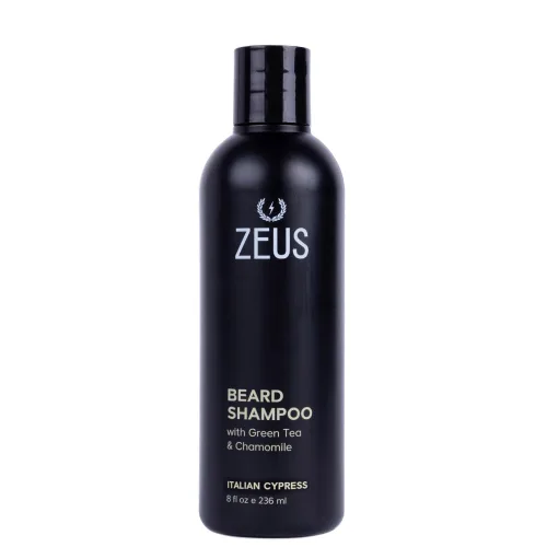 ZEUS Champú para barba para hombres con manzanilla, té verde y aceites esenciales, hidratación de limpieza profunda para un vello facial más suave