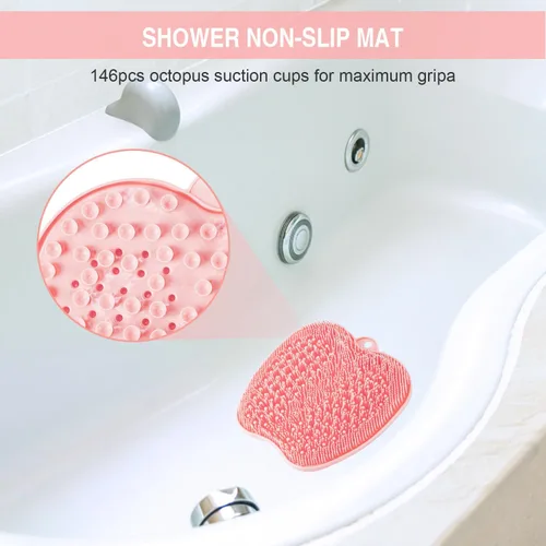 Miniatura 6 de BESKAR XL Esterilla grande para limpiar los pies en la ducha - Limpiador de pies para la ducha para eliminar callos y piel muerta, esterilla de Rosa