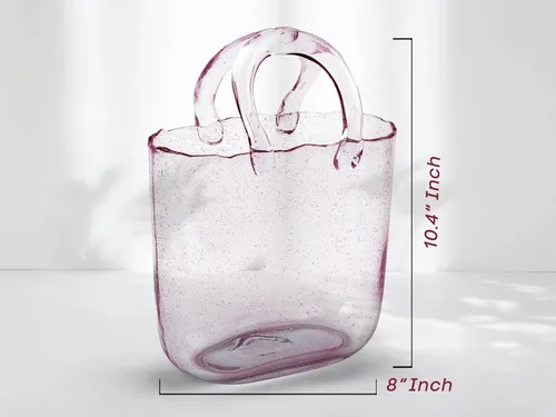 Miniatura 2 de OLEEK Jarrón de Cristal Hecho a Mano en Forma de Bolso para Flores y Bebidas - 10 pulgadas - Lindo Centro de Mesa Rosa y Pecera - Florero Único