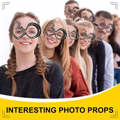 Miniatura 2 de Huwena 24 Pairs Birthday Glasses Number Crystal Frame Costume Sunglasses Novelty Eyewear Photo Booth Props Party Favors