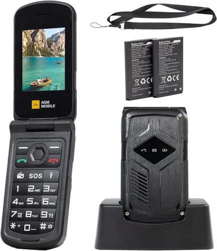 AGM M10 Basic Flip Phone, 4G LTE - Compatible con T-Mobile, Dual SIM, IP68 impermeable/a prueba de caídas, botones y fuente grandes, altavoz de 98